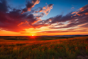 Obraz premium sunset over the field