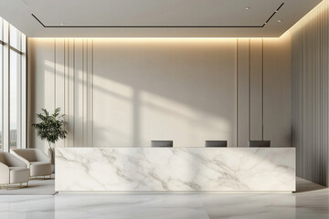 Stylish minimalist interior of a hotel lobby or reception area for a beauty salon, spa or private medical clinic with a marble counter