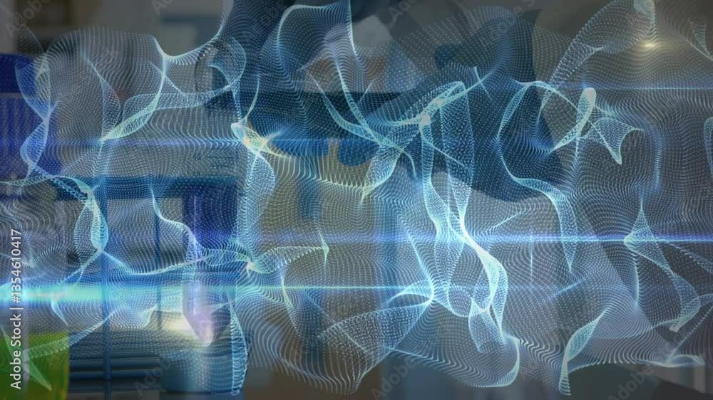 Poster blue and white wave patterns creating dynamic motion in animation background