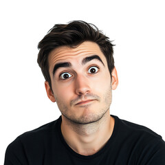 Fototapeta premium A Man with a Surprised Look Narrowing His Eyes Isolated on Transparent Background