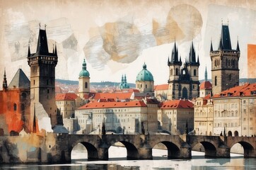 Historic architecture and scenic river view in Prague during a sunny day