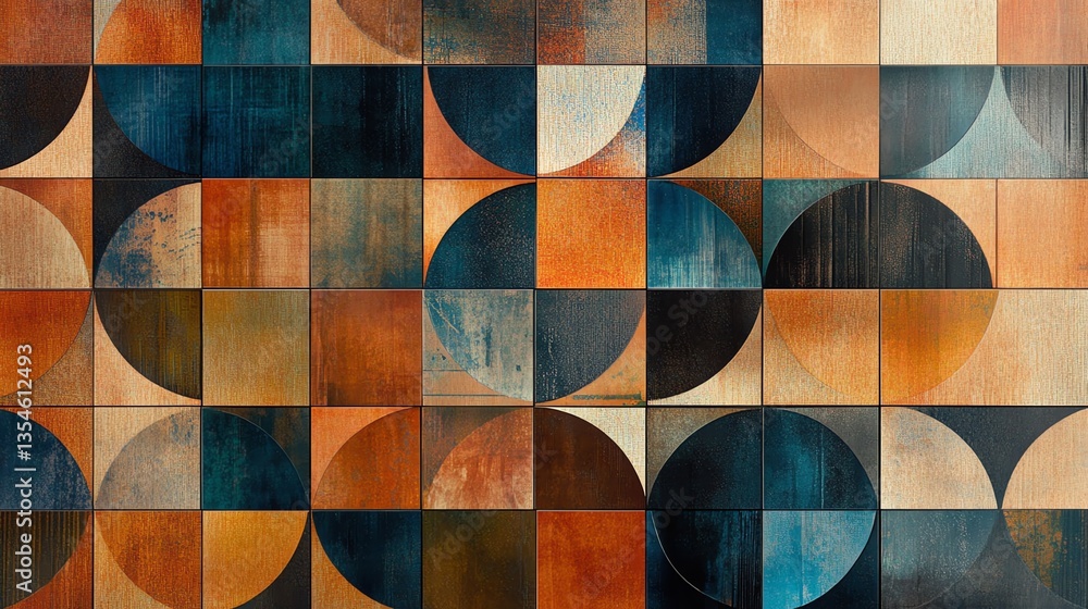 Aufkleber abstract geometric pattern with squares and circles in earthy tones