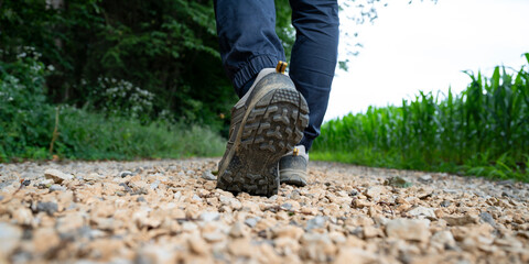 Walking on a gravel path