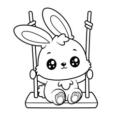 Bunny playing on swing alone, for coloring