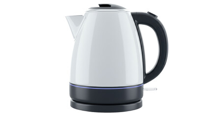 Isolated Electric Kettle in White and Black with Blue Light Accent