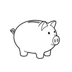 Obraz premium Financial Piggy: A minimalist monochrome illustration captures a classic piggy bank, symbolizing financial stability, savings, and investment.