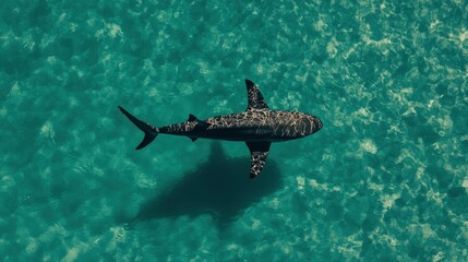 A majestic shark gliding through clear turquoise waters, showcasing marine life and underwater beauty