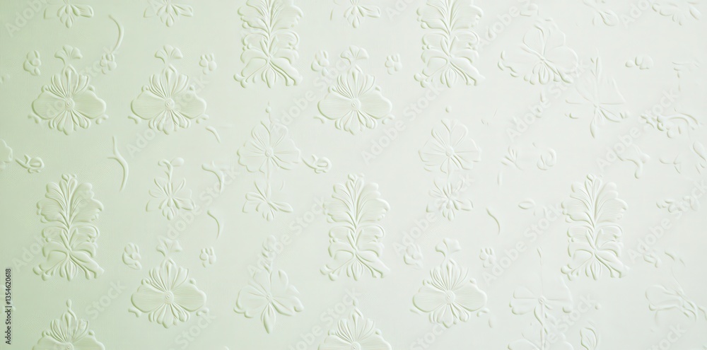 Poster a textured pale green wall with embossed floral patterns creates a subtle and elegant design element