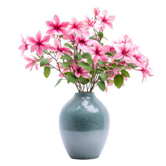 Pink flowers in a teal vase vibrant floral arrangement