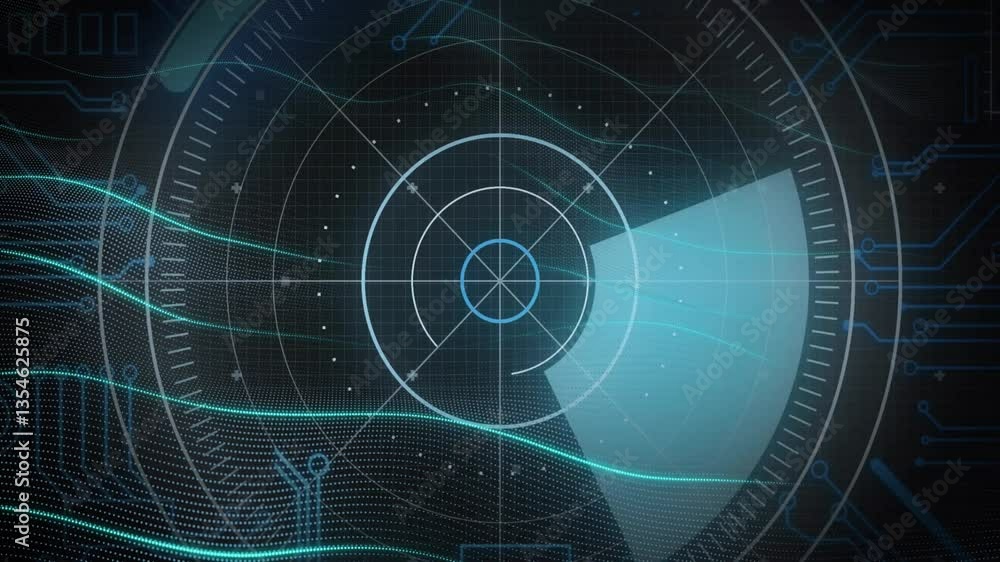 Poster scanning animation on digital grid, futuristic radar screen displaying in motion