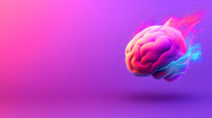 Abstract vibrant brain, neural network, AI, technology, digital mind, creative thinking, innovation concept.