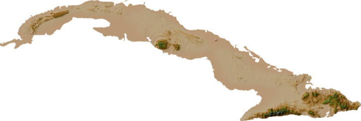 Colored terrain map of Cuba island (the sixteenth largest island in the world)