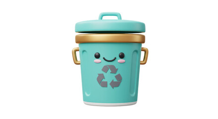 Isolated Cute Recycle Bin with Smiley Face