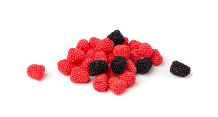 Gummy berries, chewy raspberries or jelly blackberries, gelatin candies fruit marmalade
