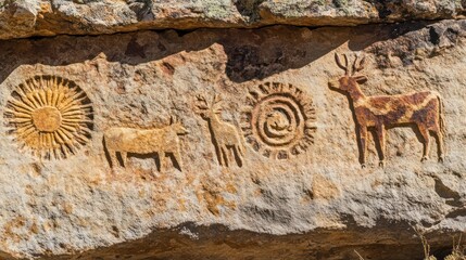 Ancient Animal Carvings Stone Surface Prehistoric Art