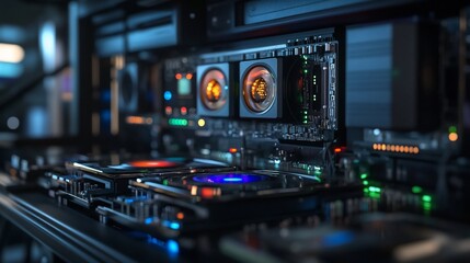 Obraz premium High-Tech Computer Hardware Close-Up: Futuristic Graphics Card and Internal Components