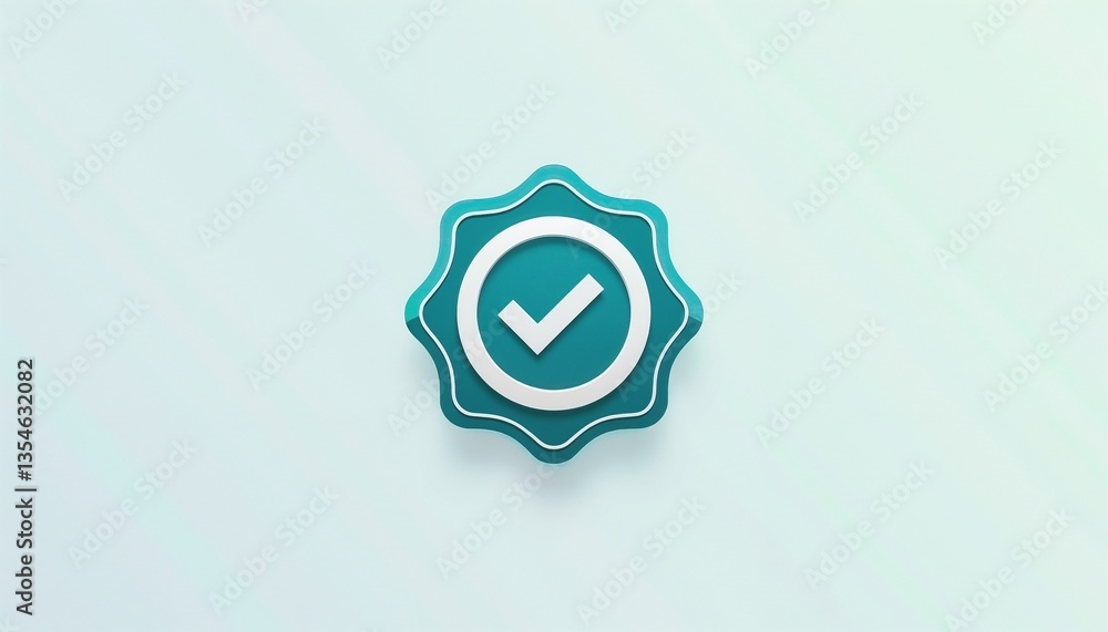 Poster quality badge icon with checkmark indicating verification on a sleek pastel background