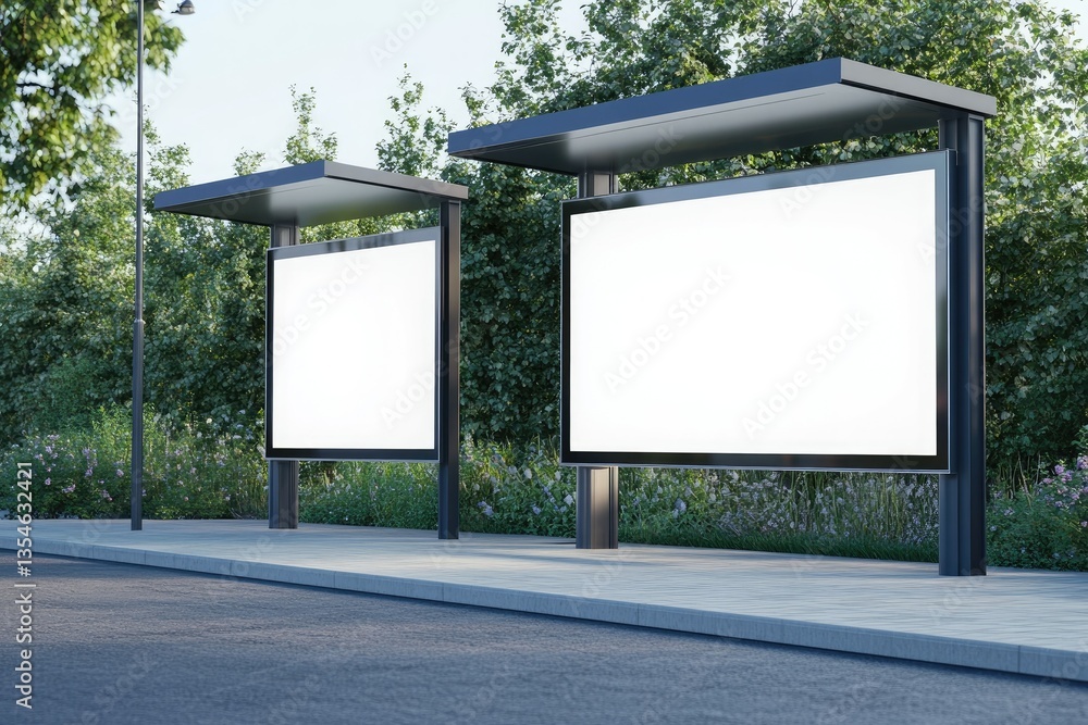 Poster flawless visual of bus stop bus shelter two signs mockup 3d rendering