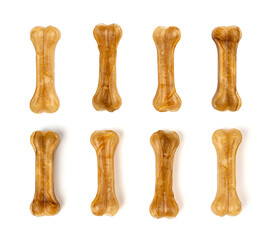 Rawhide bones, collagen dog chew food, pressed dry kibble, natural long-lasting canine treats