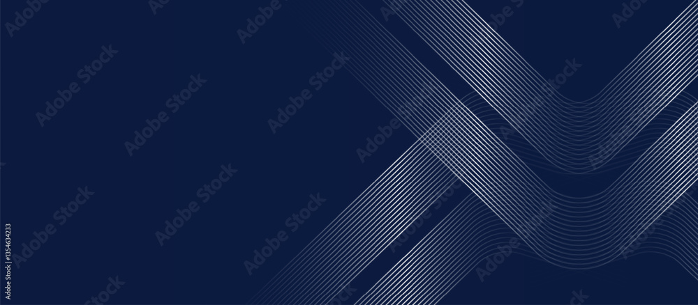 Poster dark blue abstract background with curved white lines