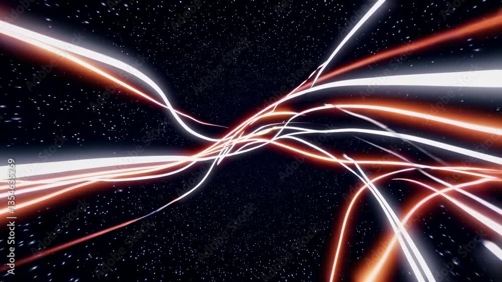 Poster dynamic video concept with glowing lines in a starry space background. captured from a first-person 