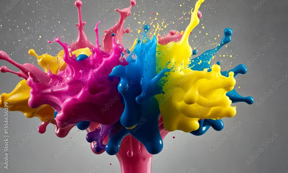 Poster vibrant explosion of liquid colors blending seamlessly in a captivating slow motion display