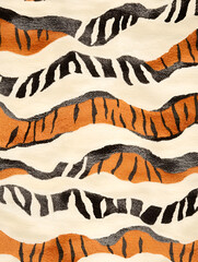 Tiger Stripes in Orange and Black Color Scheme on Cream Background with Fur Texture