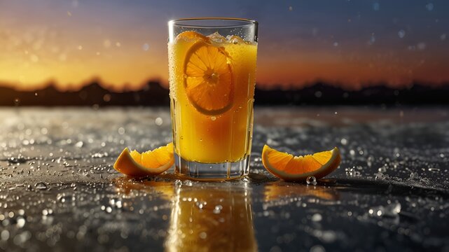 🍊🥤 Frosty Glass of Freshly Squeezed Orange Juice &ndash; Ice-Cold, Vibrant & Refreshing! ❄️✨ Glistening Ice Cubes, Condensation Droplets & a Warm Citrus Gradient in Stunning 8K Ultra HD! 👀🔥