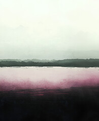Abstract digital painting of sky and lake horizon in pink and gray watercolor style