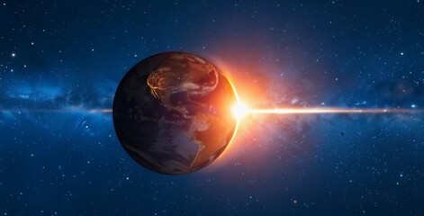 Obraz premium Stunning Earth Sunrise Space Galaxy Stars Planet Cosmic Background