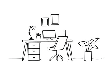 Modern Minimalist Home Office Workspace Desk Setup Design Illustration