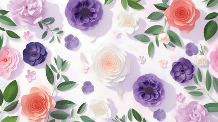 Elegant Paper Flowers and Greenery Arrangement on White Background