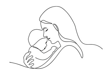 Mothers Love OneLine Drawing of a Mother and Baby