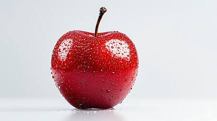 Single, vibrant red apple with water droplets