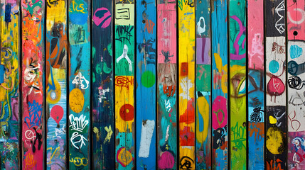 Vibrant painted wooden fence