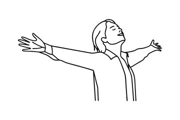 Woman Embracing Freedom, Joy, Open Arms, Happiness, Life, Sketch, Line Art, Minimalist, Contentment,
