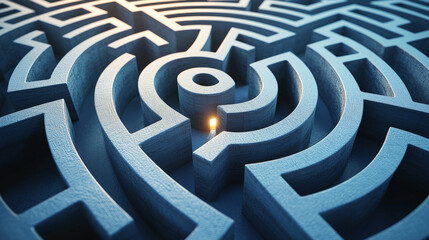 A top-down view of a meticulously designed realistic maze on a clean white background.  Generative AI