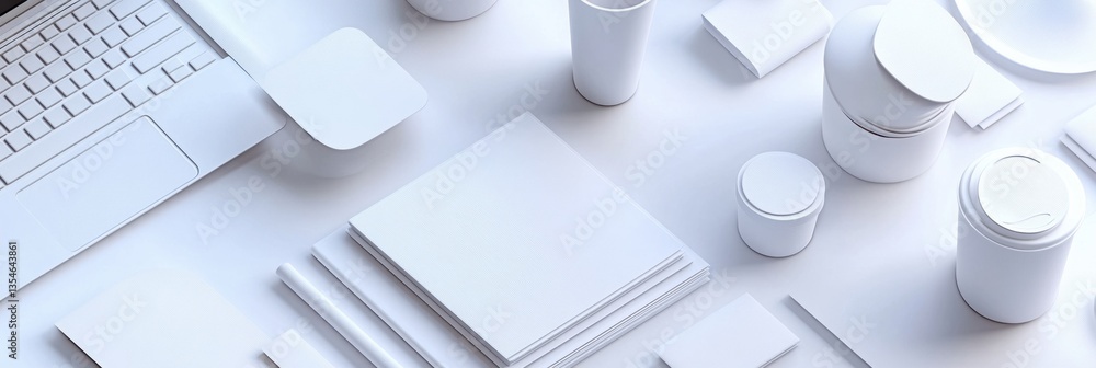 Aufkleber creative paper cut design featuring office elements arranged in a clean 3d style for a modern worksp