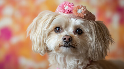 Dog in party hat beams with joy, celebrating life's simple pleasures