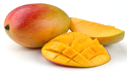 Fototapeta premium Mango fruit isolated on a white background, showcasing its fresh, vibrant color and smooth texture.