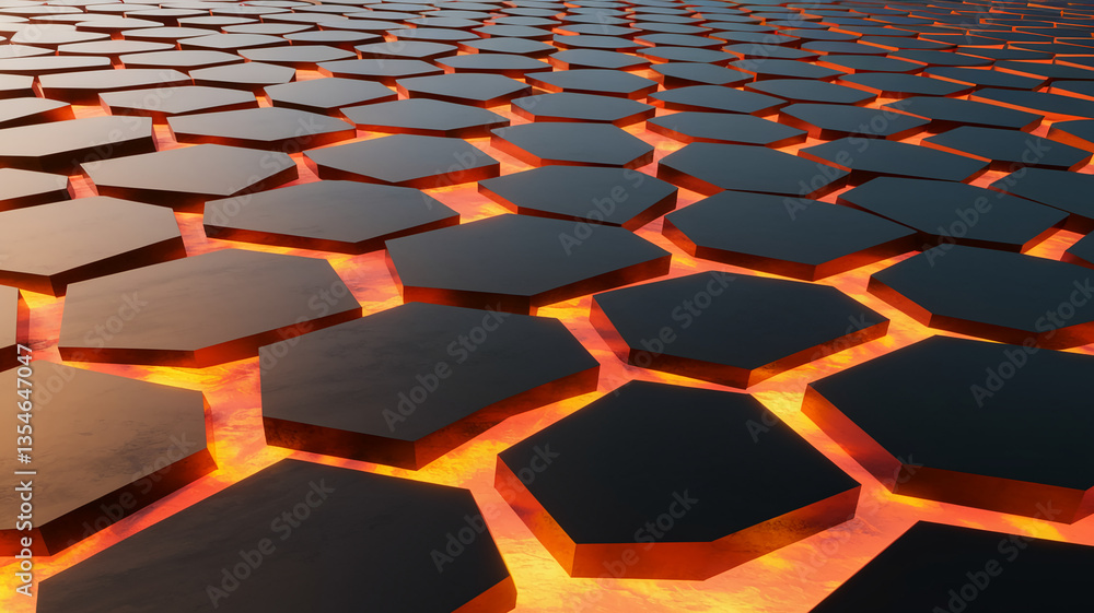 Aufkleber abstract image of dark hexagonal shapes arranged in a pattern, with glowing orange crevices between 