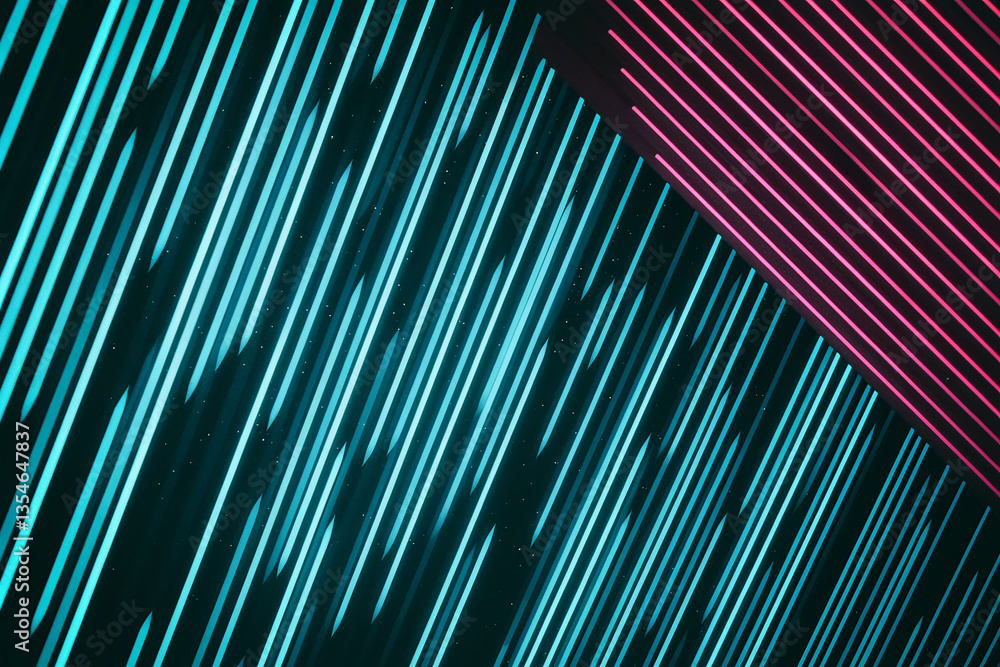 Aufkleber Abstract image with diagonal teal and pink lines on dark background, creating dynamic and vibrant pattern, suitable for modern design or technology concepts