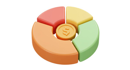 Isolated Pie Chart with Dollar Coin, Financial Growth Representation