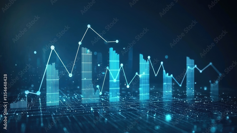Poster digital stock chart graph rising for finance analysis & marketing presentation in tech background