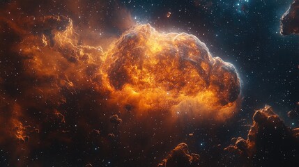 Obraz premium Cosmic Nebula, fiery clouds, starfield, space exploration, astronomy