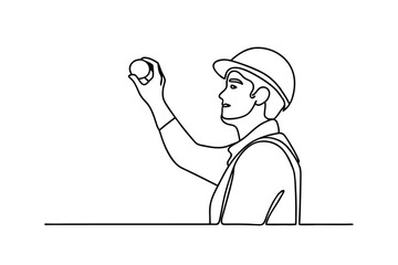 Construction Worker Examining Small Object Single Line Drawing Illustration