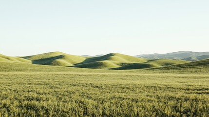 Vast Green Field with Rolling Hills Under Clear Sky