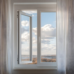 Open window overlooking a scenic landscape