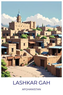 Lashkar gah Afghanistan Travel Poster Flat Illustration Print Decor Gift Canvas Wall Art Gift
