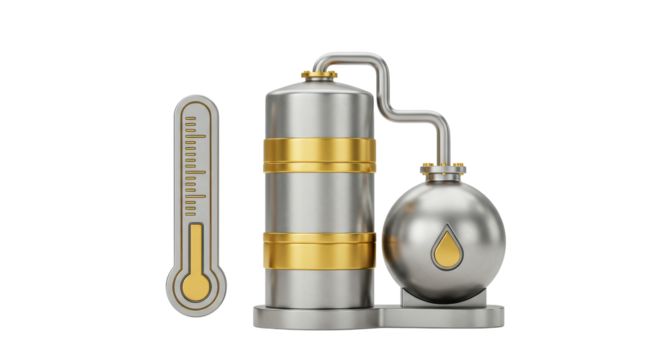 Isolated Oil Refinery Distillation Unit with Thermometer